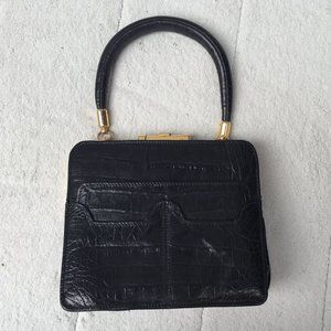Vintage Valentino Garavani Black Leather Alligator Embossed Mini Purse